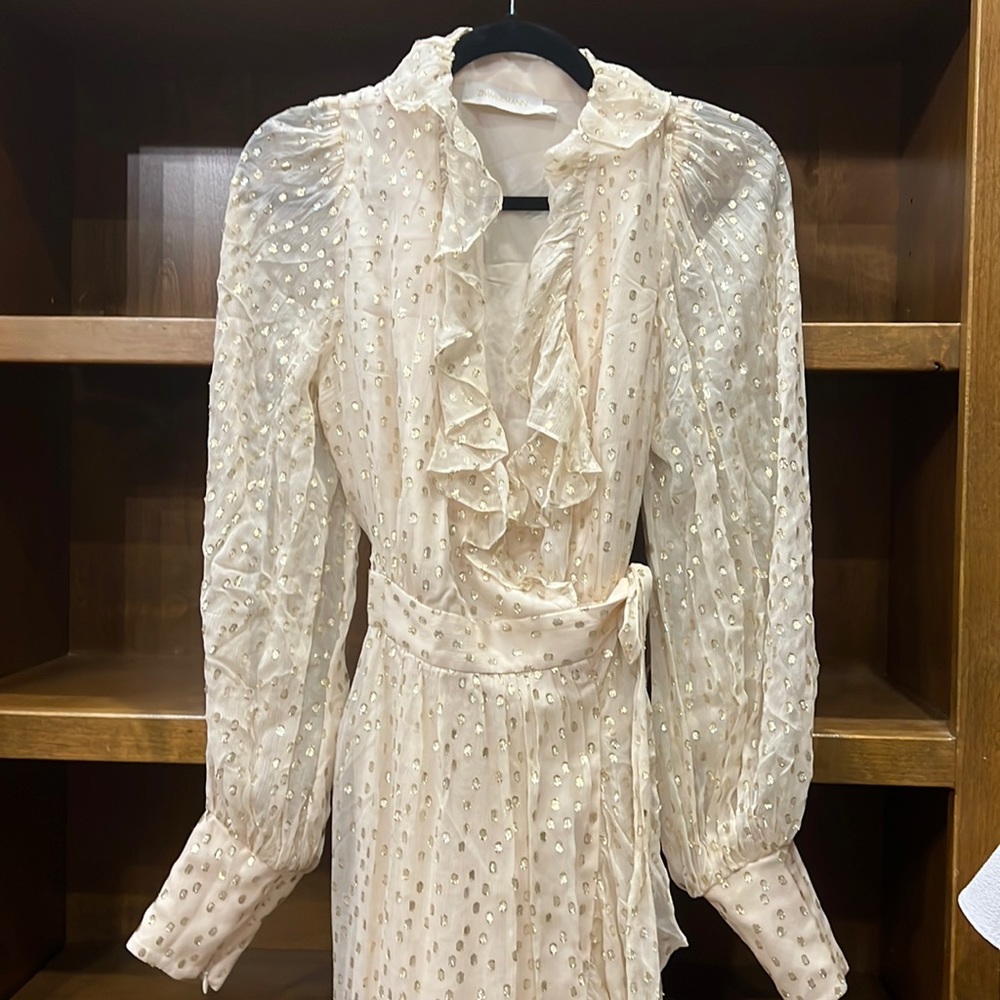 Zimmerman 2 cream and gold silk wrap dress